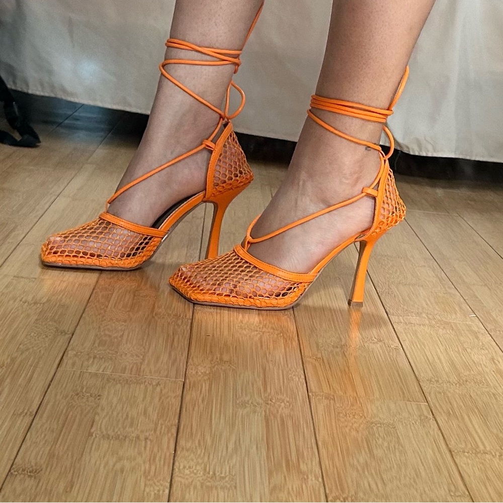 EGO Orange Stiletto Heels with Minimalist Straps